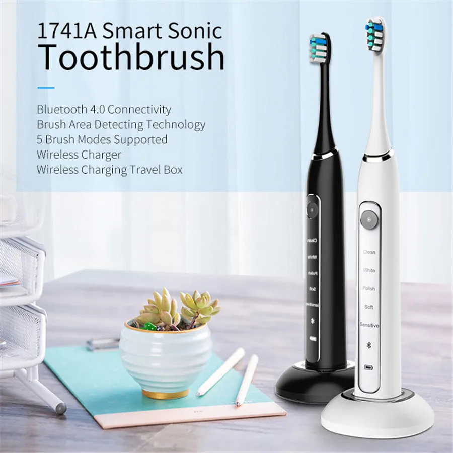 

Gustala Smart 5 Modes Sonic Electric Toothbrush USB Rechargeable Waterproof Ultrasonic Automatic With APP Intelligent Tracking
