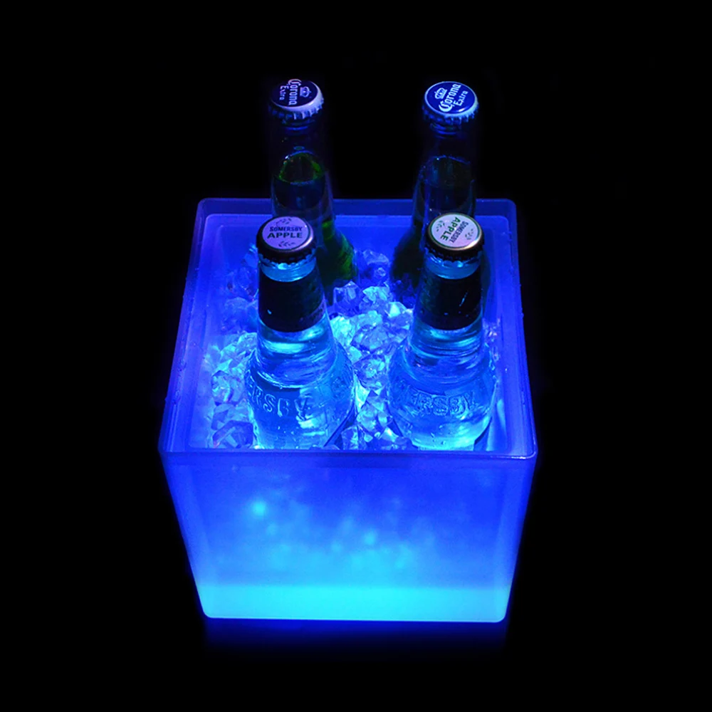 2PCS 1PC LED Ice Bucket RGB Color Changing Double Layer Square Bar Beer Ice Bucket Ice Wine Bucket 3.5 L for Party, Home, Bar