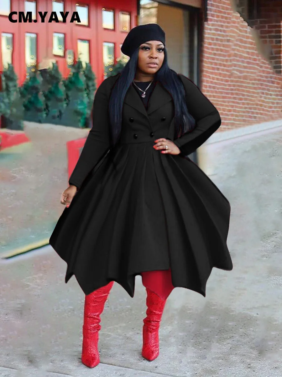 YAYA-Falda plisada de manga larga para mujer, falda larga de invierno, con doble botón, estilo clásico Irregular, con cuello vuelto