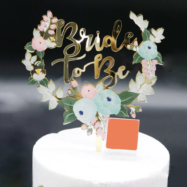 Decoração para bolo de aniversário infantil, decoração de bolos em acrílico  com flores de ouro - AliExpress