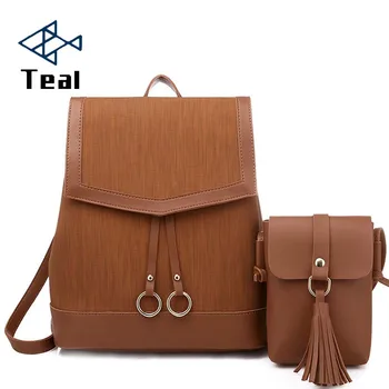 

2019 Fashion 2 PCS/set Women Backpack High Quality pu Leather Backpacks Teenage Girls Female School backpack Shoulder Bag