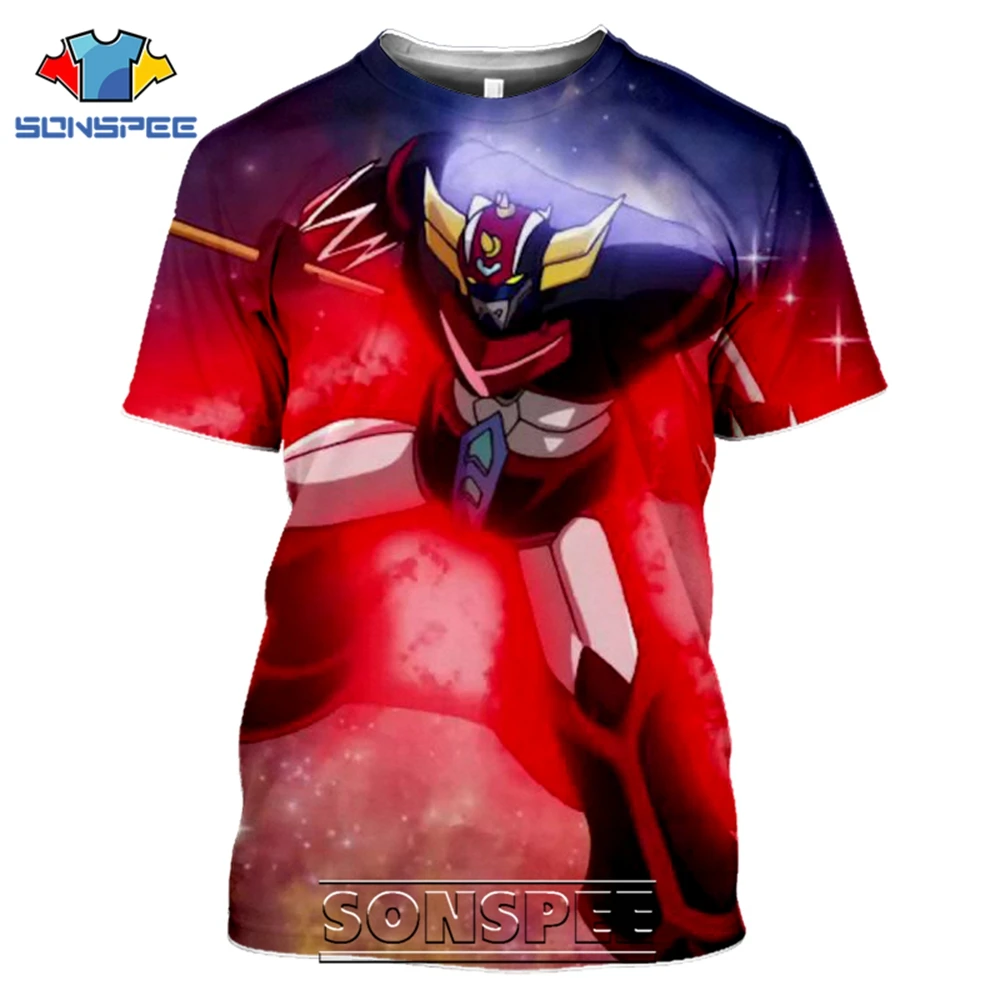 SONSPEE 3D Print Men Women Goldorak T-shirts Casual Streetwear Harajuku Hip Hop Short Sleeve Vintage Anime Tees Tops Shirt