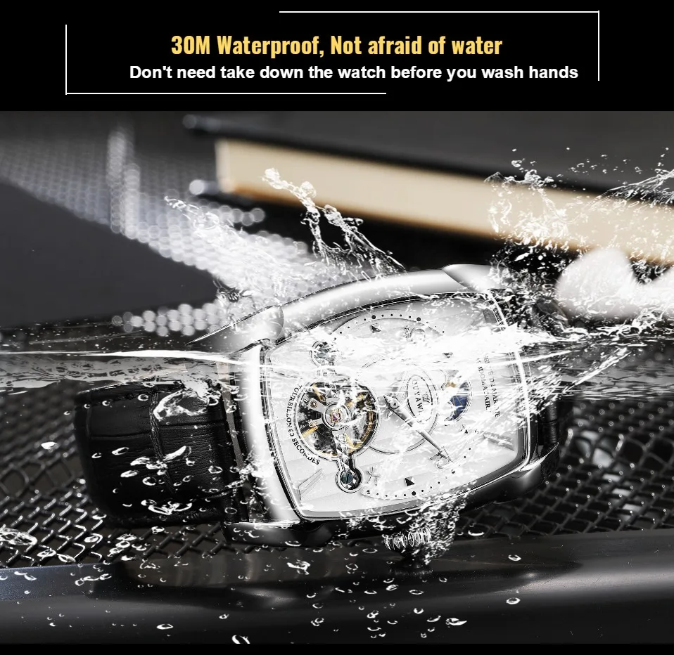 Роскошные OYW модные автоматические мужские механические часы Tourbillon деловые часы Tonneau Форма кожаные Наручные часы Relojes Hombre