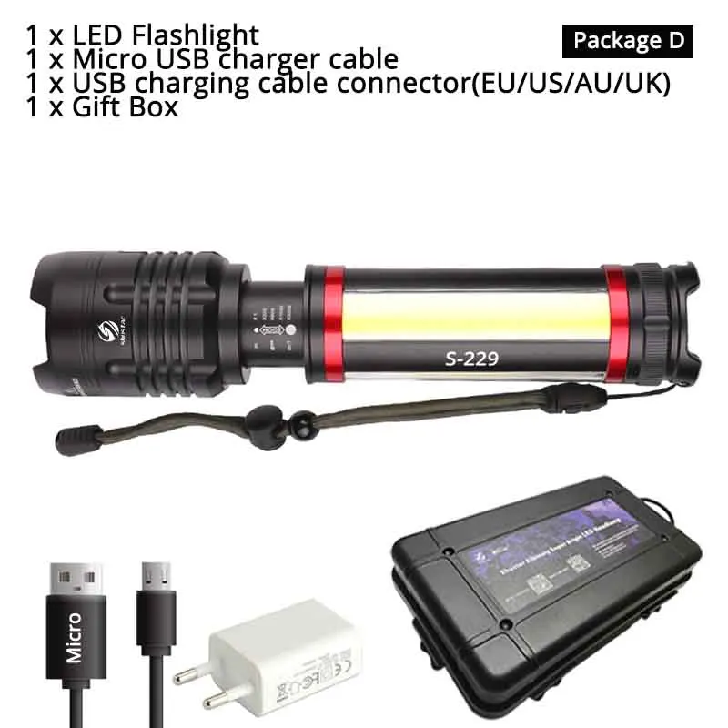 Многофункциональный светодиодный фонарик Встроенный 5000 мАч литиевая батарея с XHP70.2+ COB светодиодный супер яркий водонепроницаемый фонарь для кемпинга - Испускаемый цвет: Package D