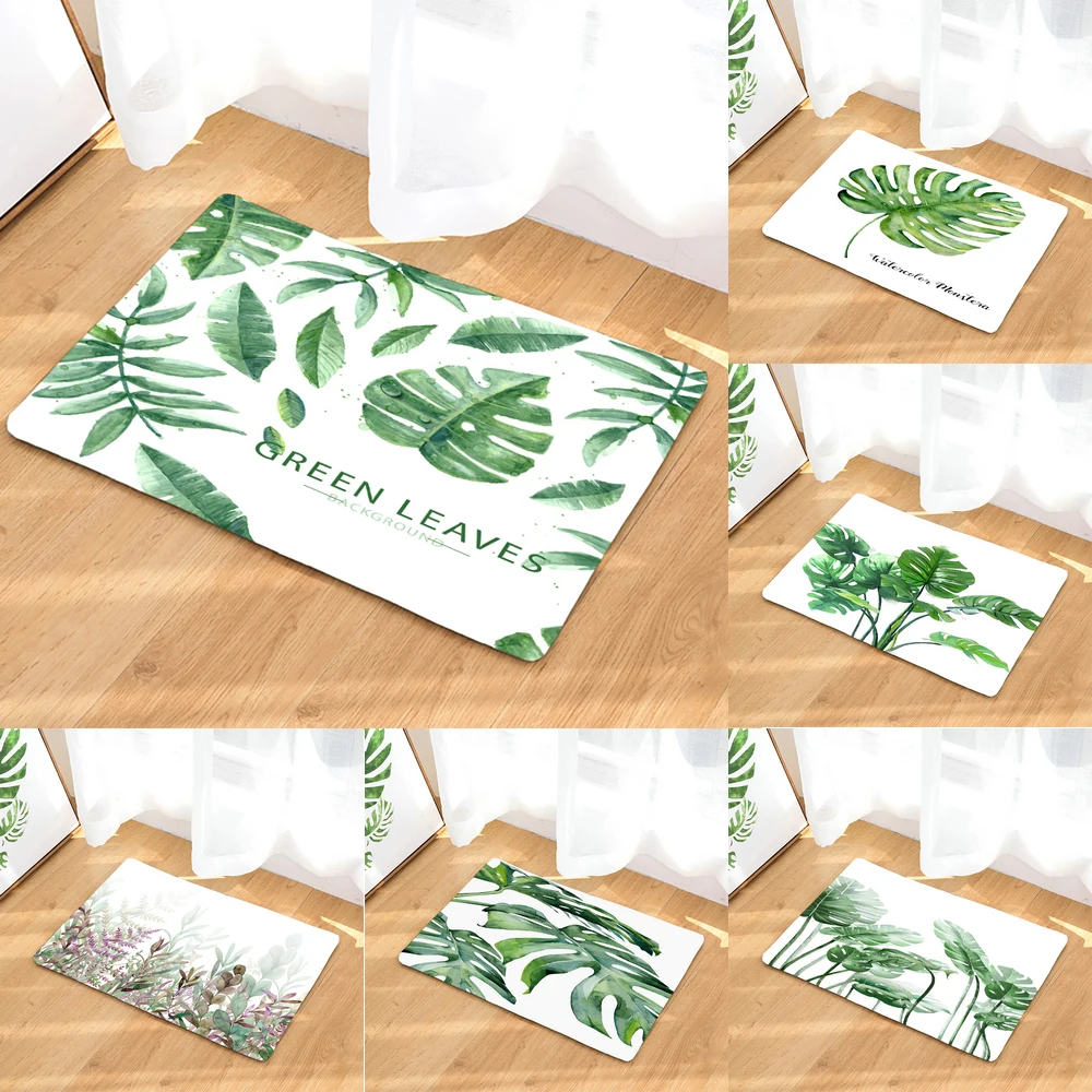 Нескользящий коврик для ванной с зелеными листьями фланелевый напольный ковер