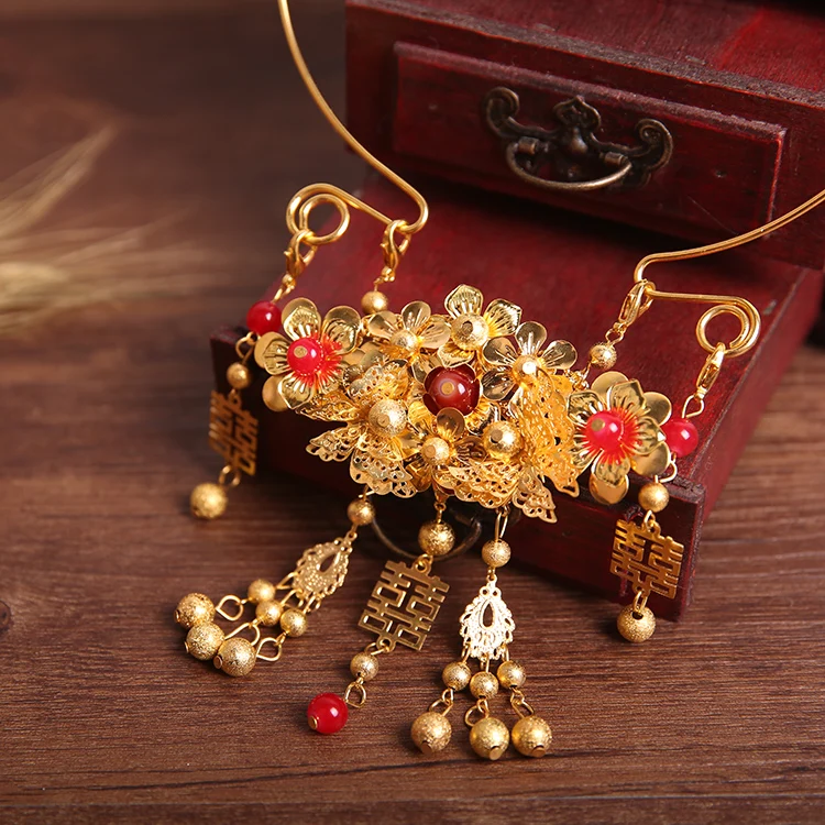 Древний Чонсам кисточкой ежедневно Hanfu классический китайский стиль золотой кулон кисточкой невесты ожерелье представление аксессуары косплей