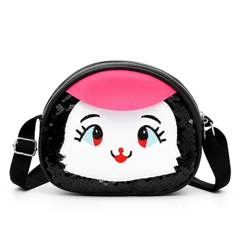 

2019 New Kids Girls Cute Cat Fashion Handbag Leather Storage Single Shoulder Bag Cartoon Printing Sequin Children's Bags