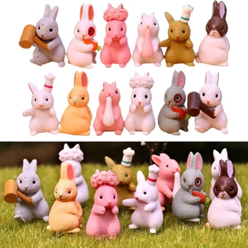 

12Pcs/Set Cartoon Family Mini Rabbit Figurine Miniature Animal Model Ornaments Easter DIY PVC Decoration Toys for Kids Gifts