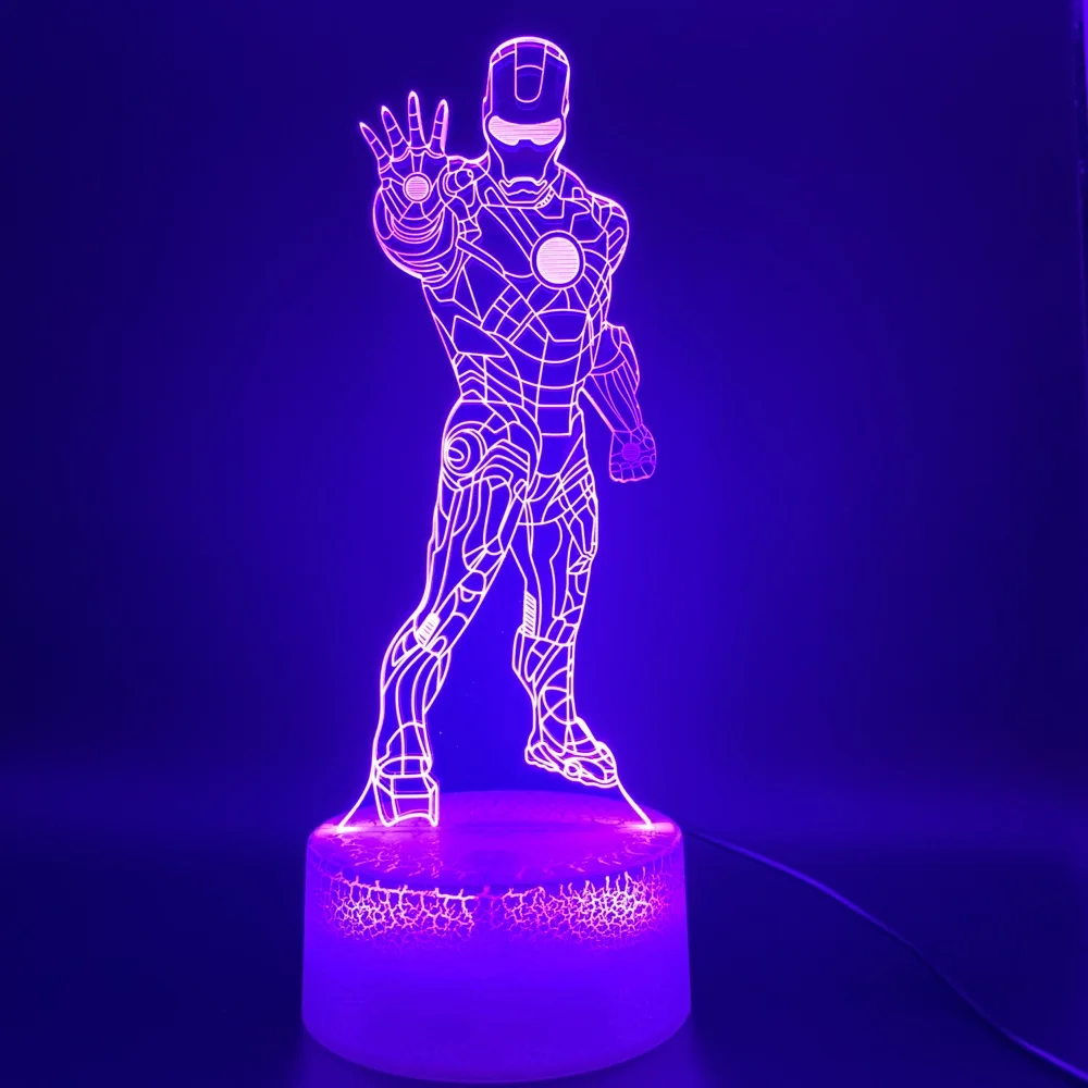 3D иллюзия Лампа Marvel Железный человек Рисунок ночной Светильник для детей Led Настольная лампа удивительные детского подарка Железный человек светодиодный ночной Светильник