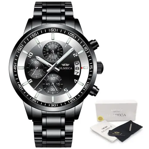 OLMECA Мужские часы Роскошные спортивные модные военные водонепроницаемые кварцевые наручные часы Relogio Masculino Известный Топ бренд часы будильник - Цвет: D-Silver Black