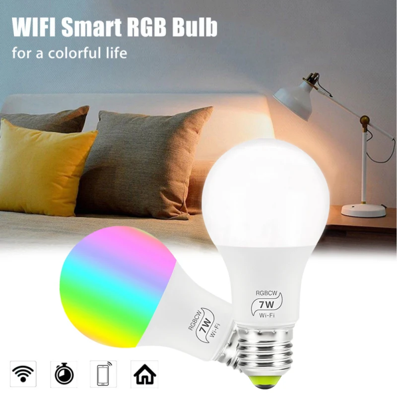 Умный Wi-Fi светильник Светодиодная лампа 7 Вт RGB RGBW E27 Wake-Up Теплый светильник s работает с Alexa Google Home Рождественский светильник s