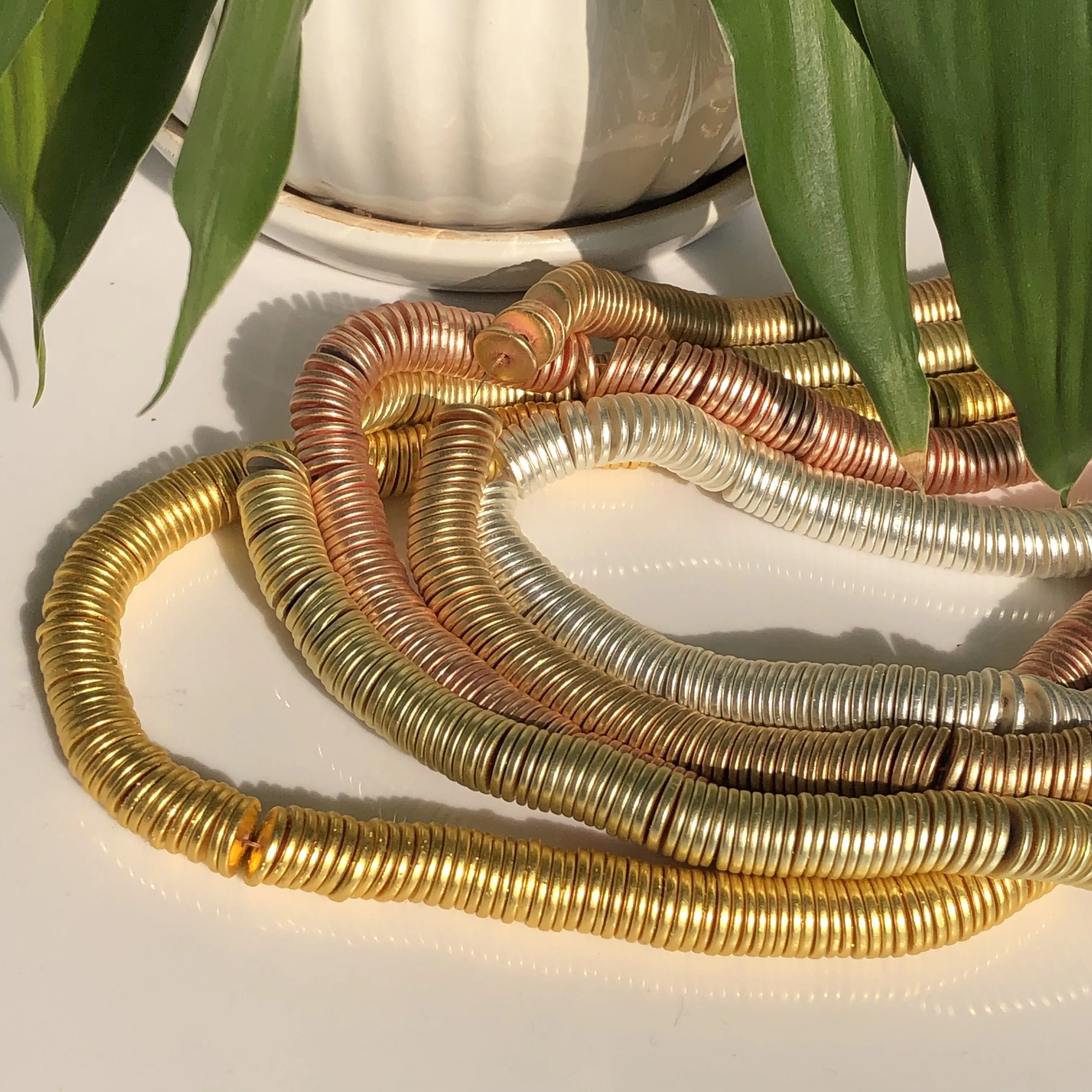 Natural Stone Matte Gold & Silver Plated Hematite Rondelle Beads