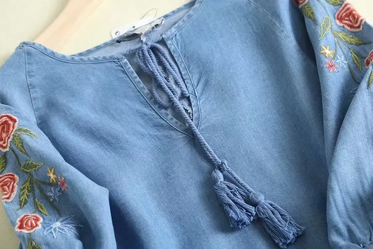 Женское платье, летнее, стиль, вырез лодочкой, художественная вышивка, платье из тенселя, тонкая, свободная, Универсальная джинсовая юбка S27049