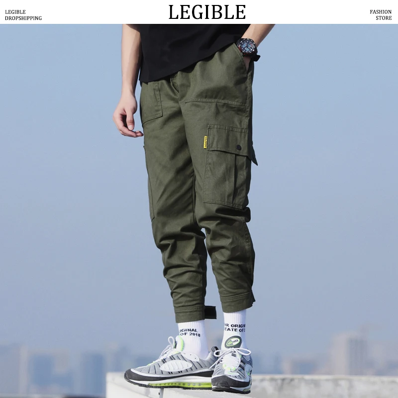 Разборчивые мужские брюки-карго длиной до щиколотки, мужская Японская уличная одежда, мужские брюки в Корейском стиле, спортивные штаны с карманами в стиле хип-хоп