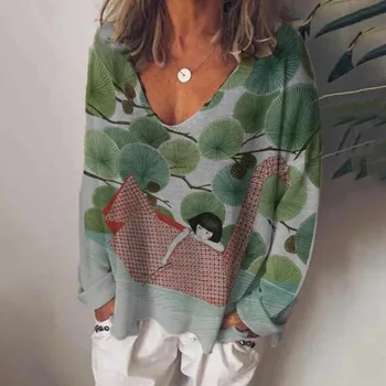 

[Mullet] New Style Foreign Trade 2020 Europe and America Spring New Style Loose Versatile Crew Neck Long Sleeve Print Shirt Tops