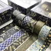 10 pièces/ensemble bleu géométrie série or Washi ruban ensemble Scrapbooking décoratif rubans adhésifs papier japonais papeterie autocollant ► Photo 2/6