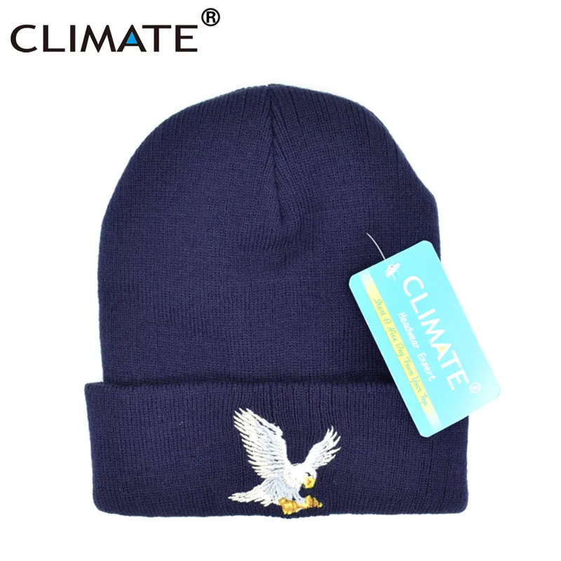 Navy CLIMATE Eagle Beanie, шапка для мужчин и женщин, зимняя теплая шапка, теплая зимняя Мягкая вязаная Круглая Шапочка Шапка Кепка для взрослых мужчин и женщин - Color: Navy