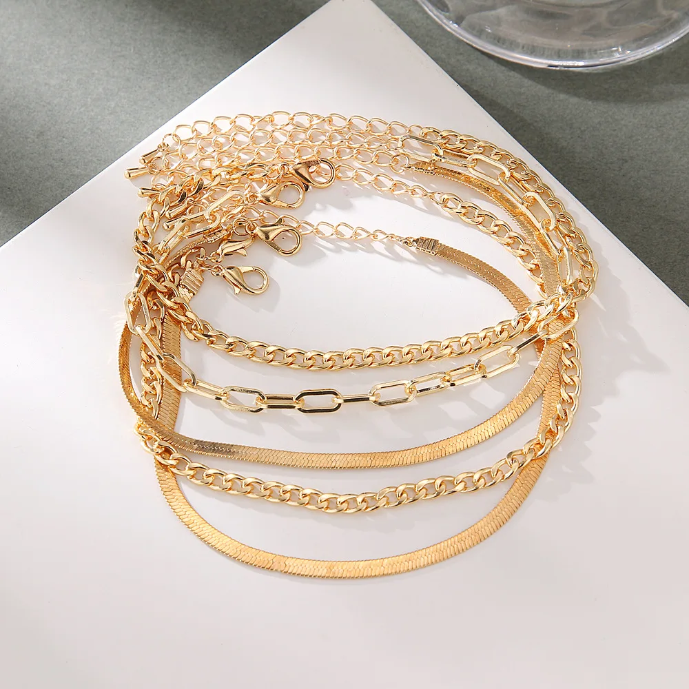 DIEZI New Vintage Simple Gold Color Snake Link Chain Anklets Women Girls Bohemian Leg Ankle Anklet Bracelet Beach Jewelry