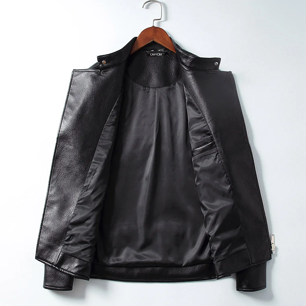 DUYOU Moto& Biker стильные мужские Куртки из искусственной кожи с отложным воротником, мужские облегающие уличные куртки с вышивкой в виде орла