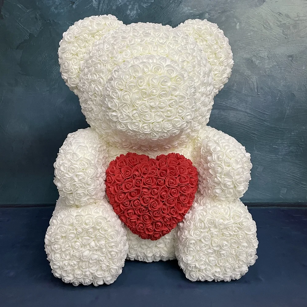 

2020 Hot 70cm Flower Rose Bear with Rose Heart Artificial Foam Teddy Bear Valentine's Day Birthday Creative Gifts New Year