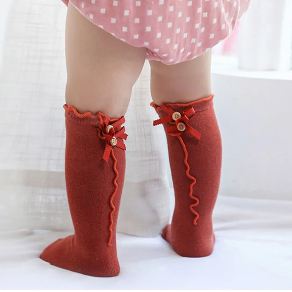 3 Pair Random Color Baby Socks Knee High Toddler Cotton Tube Girls Bowtie Children Leg Warms Infant Bow Wood Ear Socks