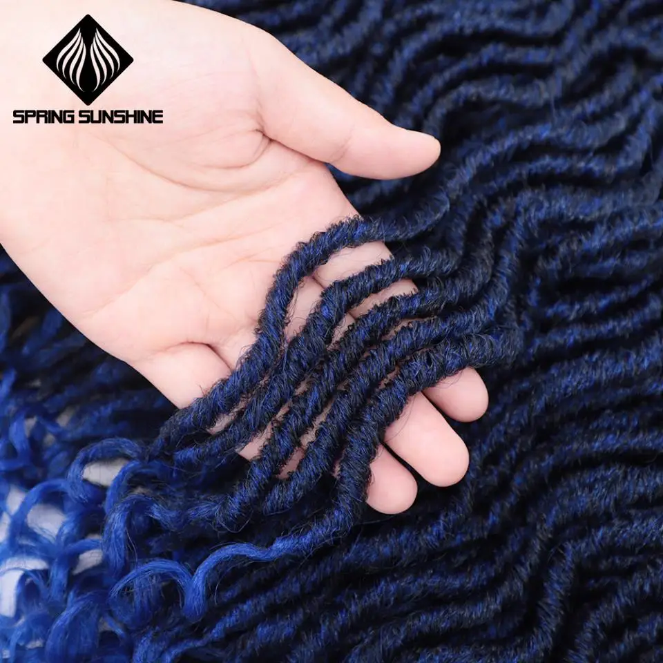 

Spring sunshine Goddess Faux Locs Curly 16inch Ombre Crochet Braids Soft Natural Synthetic Hair Extension 12Strands 1PC