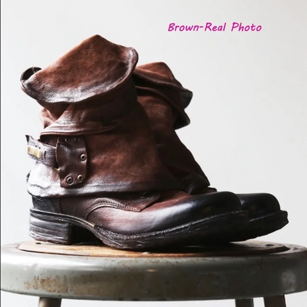 

Punk Style Cross-tied Pu Leather Ankle Boots For Women Motorcycle Boots Chunky Heels Casual Shoes Round Toe Short Female Boot