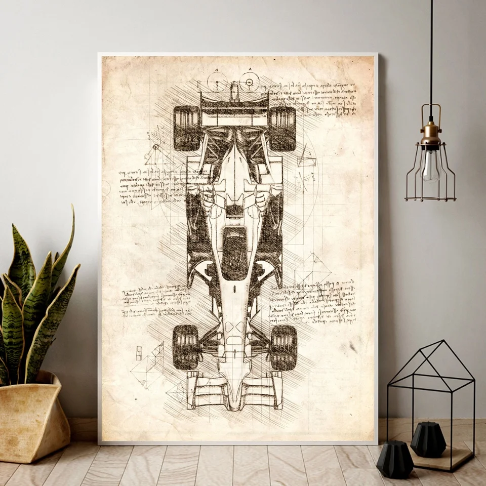 Dessin En Toile Pour Voiture De Formule 1 Affiche Artistique Decor Mural De Maison Sans Cadre Aliexpress