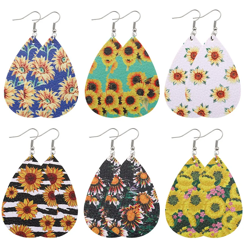 ROSTIVO Leather Earrings for Women Sunflower Printed Dangle Earrings for Girls ROSTIVO Leather Earrings for Women Sunflower Printed Dangle Earrings for Girls