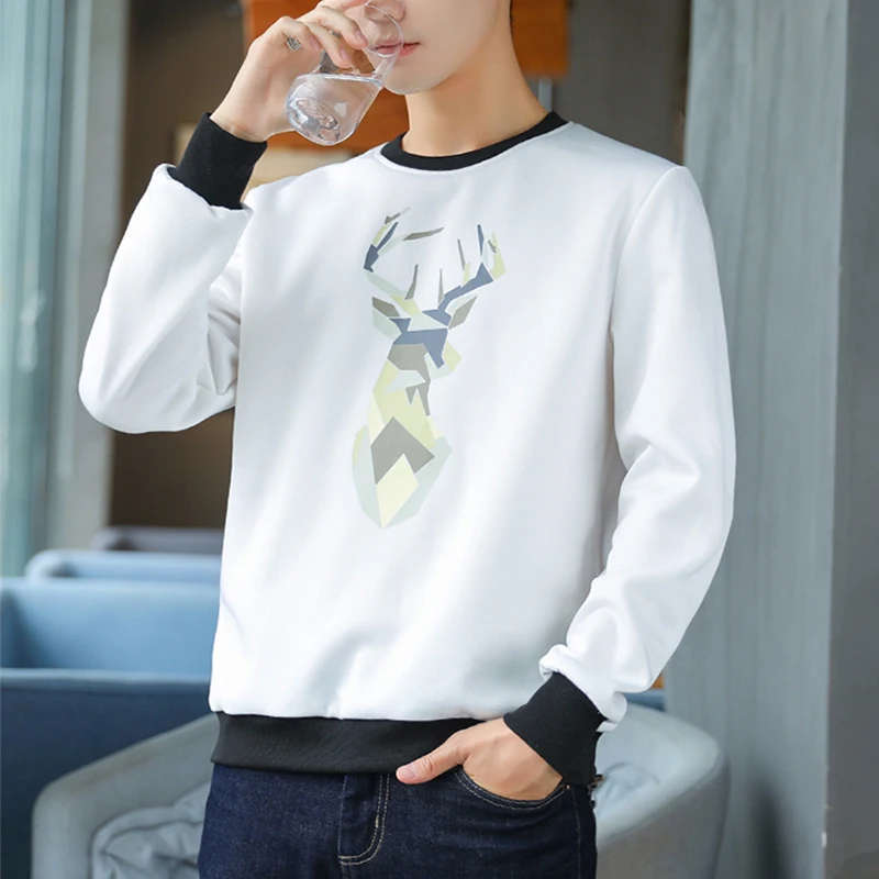 Deer Print O neck Oversized 2019 Autumn Winter men T shirt long Sleeve plus size 3xl Korean style minimalist student clothes Deer Print O neck Oversized 2019 Autumn Winter men T shirt long Sleeve plus size 3xl Korean style minimalist student clothes