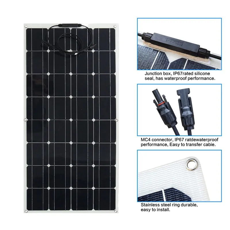 

Flexible solar panel 100w panel solar price for sale Mono solar cell 200w solar panel system 2pcs of 100w for car/boat