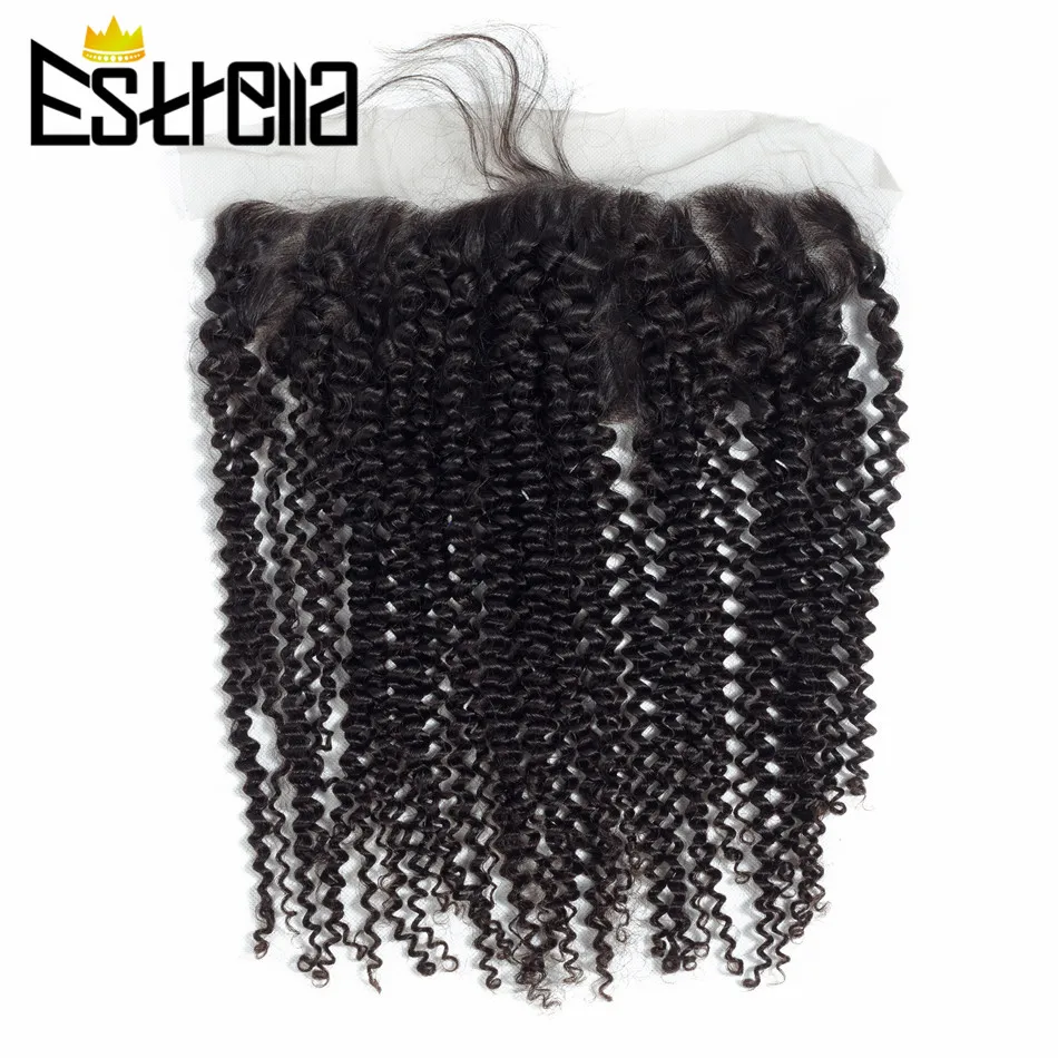 Kinky Curly 13&times;4 Lace Frontal Closure Brazilian Remy 100% Human Hair Hand Tied Ear To Ear Lace Closure Natural Color Estrella