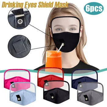 

6PCS Adult Breathable Face Mask with Hole for Straw Cloth Face Shield Reusable Face Shield Windproof Mouth Mask Washable Masque