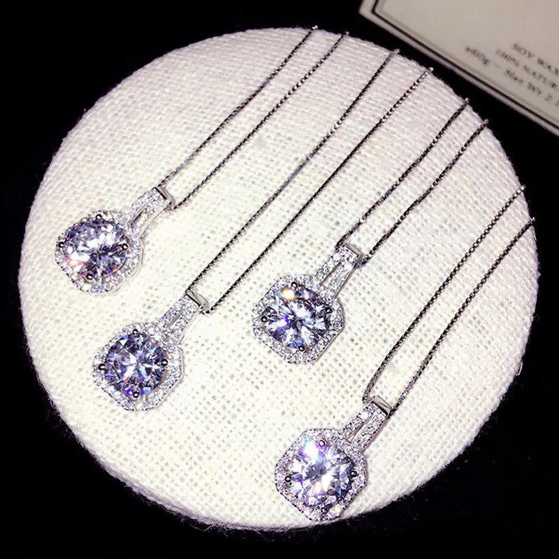 

South Korea Elegant Necklace Women's Simple Versatile Short Choker Neck Band Zircon Square Crystal Pendant Necklace Students Acc