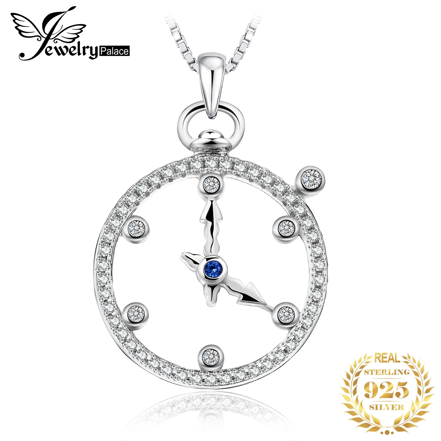 JewelryPalace создан сапфир Milgrain круговые часы очарование кулон ожерелье без цепи
