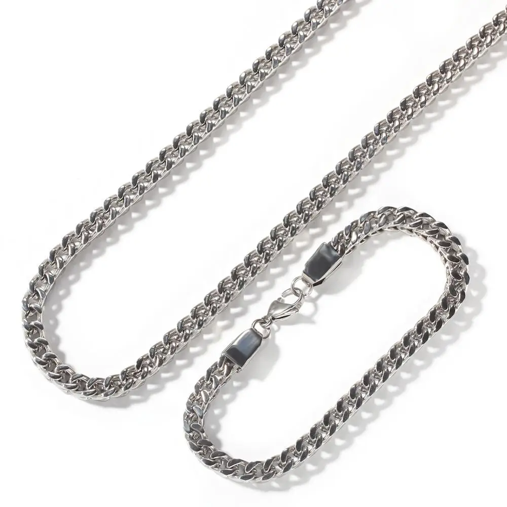 

New Arrival 6mm width Men Necklace Gold Color Stainless Steel Cuban Link Chain Miami Bracelet Jewelry Set