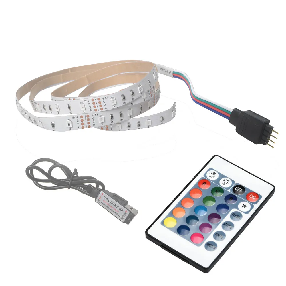 USB SMD2835 LED Strip RGB LED Strip Light 50100200CM LED Tape With 24 Key Remote Controller Lamp Backlight Striscia 30SEP11 (2)