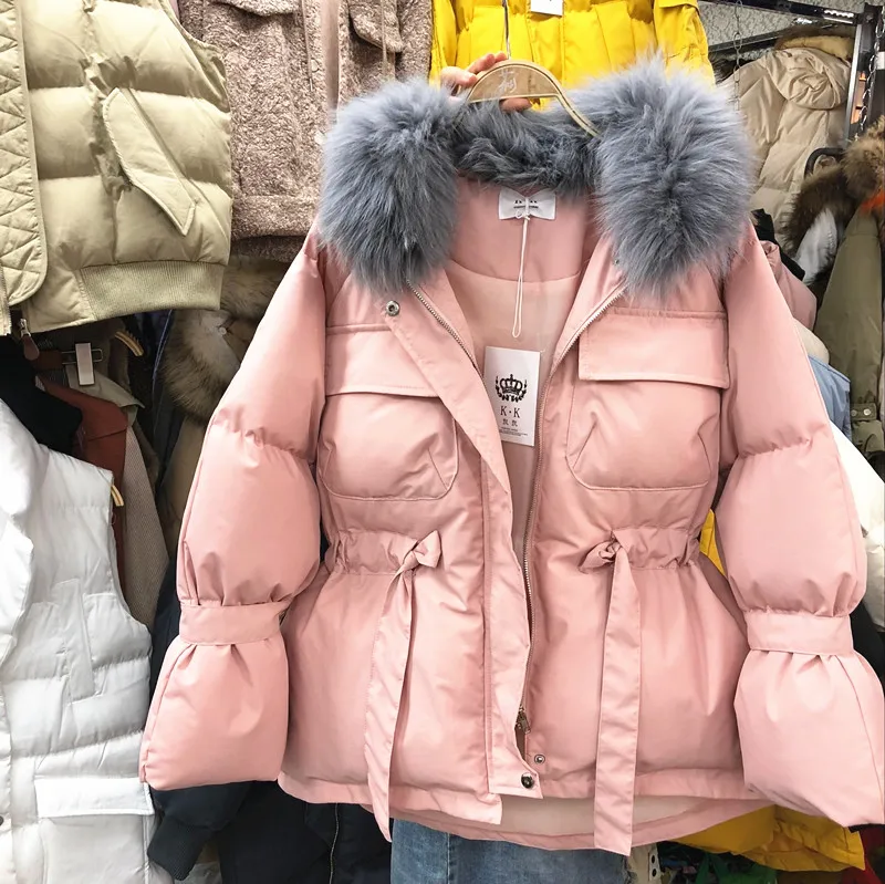 

Parka Femme Short Cotton-padded Jacket Women 2019 Winter Warm Clothes New Korean Thick Wool Collar Slim Waist Cotton-padded