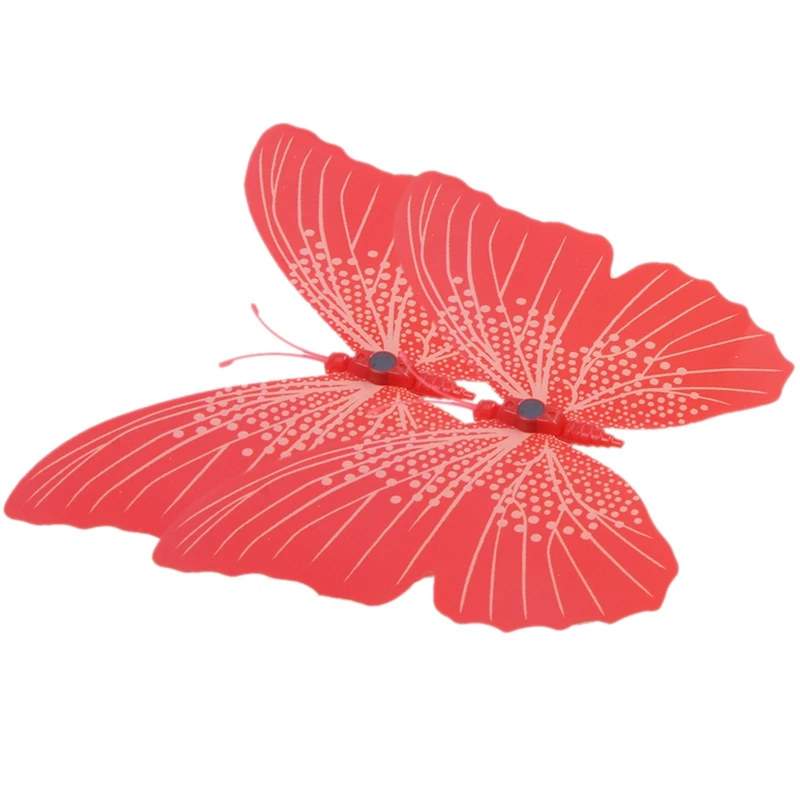 HOT-12x 3D Butterfly Room Wall Decor Wall Sticker Refrigerator Magnet Decor Wall Sticker(Red
