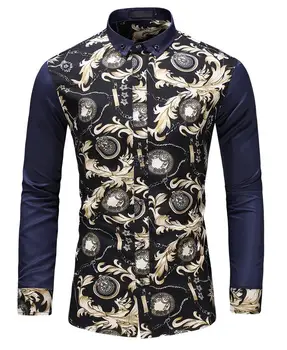 

Blouse Men's Shirt Long Sleeve Flower Casual Floral Camisa Social Shirt for Men's Clothing Slim fit New