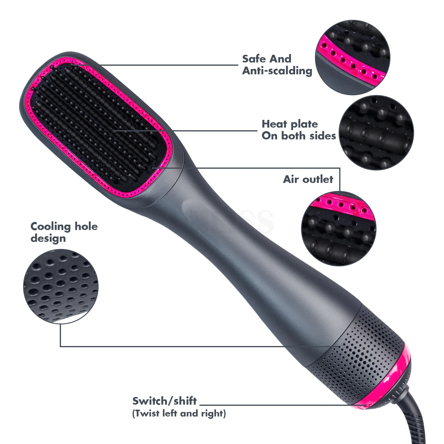 3 In 1 Hair Straightener Comb Styling Comb for Straight Curly Electric Hot Air Brush Women Heating Comb Hair Straightening Brush 2