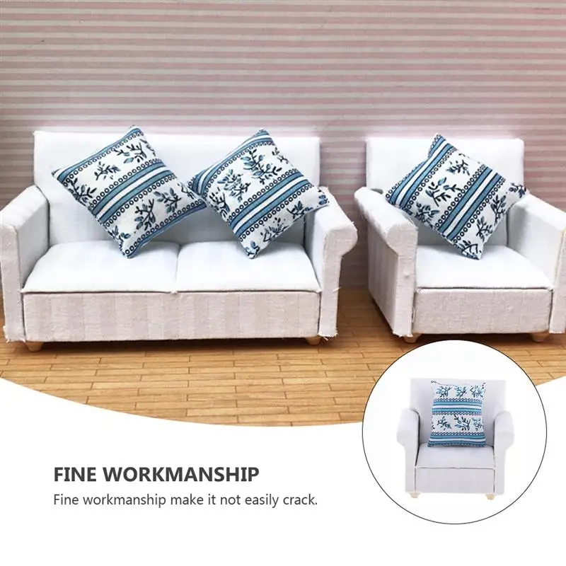1Pc Mini House Mini Model Living Room Scene White European Sofa with Cushion Dollhouse Sofa Supplies Dollhouse Furniture
