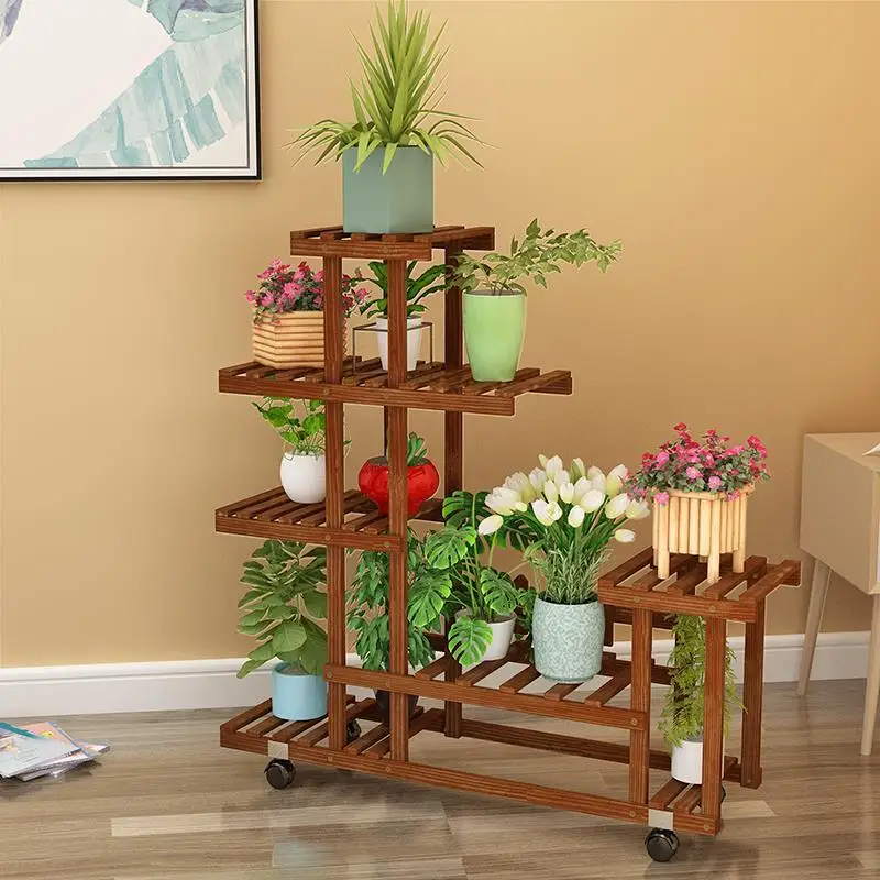 Escalera Decorativa Madera Wood Plantenstandaard Indoor Pot Balcony Outdoor Flower Shelf Stojak Na Kwiaty Plant Stand