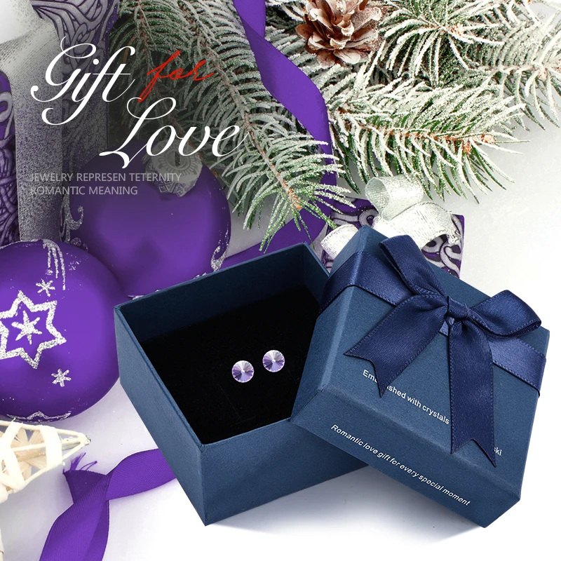 Cdyle/модные маленькие серьги 9 мм с фиолетовыми кристаллами Swarovski, круглые серьги-гвоздики Orecchini Donna, вечерние ювелирные изделия - Окраска металла: Mystic Topaz in box