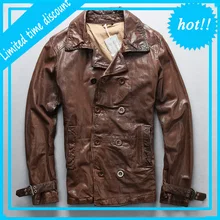 Новинка, мужская осенне-зимняя куртка из натуральной кожи, умная Повседневная двубортная куртка из натуральной овчины, Брендовое винтажное пальто
