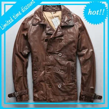 

2020 New Men's Genuine Leather Autumn Winter Jacket Smart Casual 100% Real Sheepskin Double Breasted Jacket Brand Vintage Coat