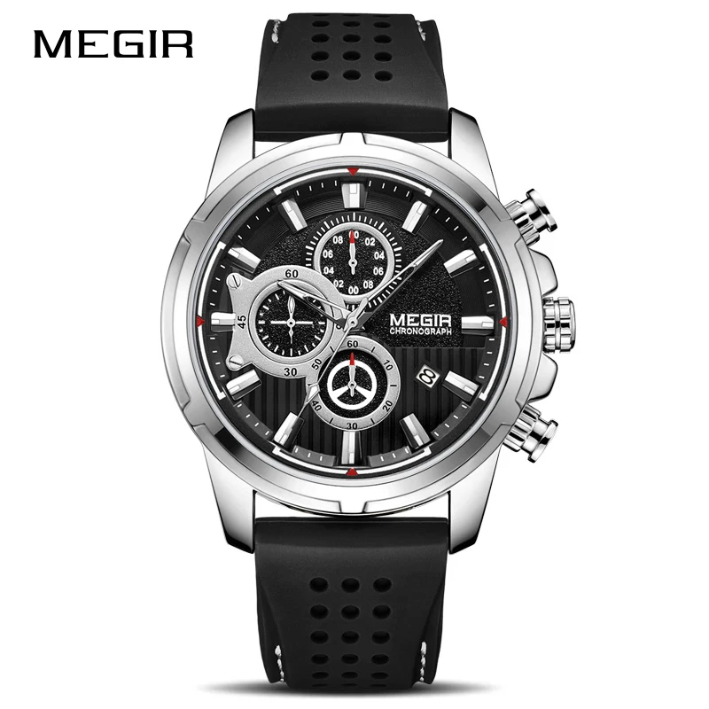 Megir Quartz наручные часы Мужские Силиконовые хронограф с ремешком спортивные часы мужские Relogios Masculinos лучший бренд Роскошные водонепроницаемые часы