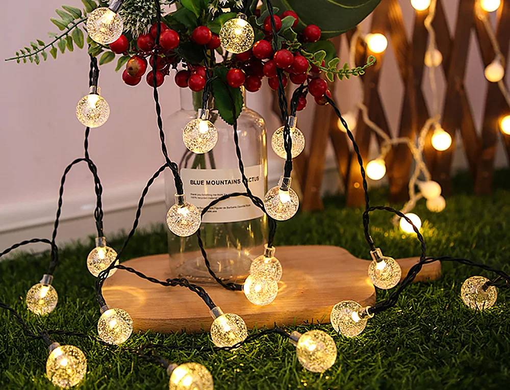 Bola de Cristal Corda à Prova Solares para Jardim ao ar Lâmpada Solar Energia Dwaterproof Água Luzes Fadas Guirlandas Livre Decoração Casamento Natal Led 3 High Quality Luzes e Iluminação