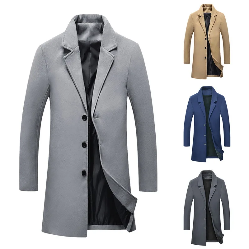 Новинка, осенне-зимнее шерстяное длинное пальто, мужское повседневное теплое деловое пальто, мужская стильная шерстяная куртка, приталенная парка, Мужское пальто