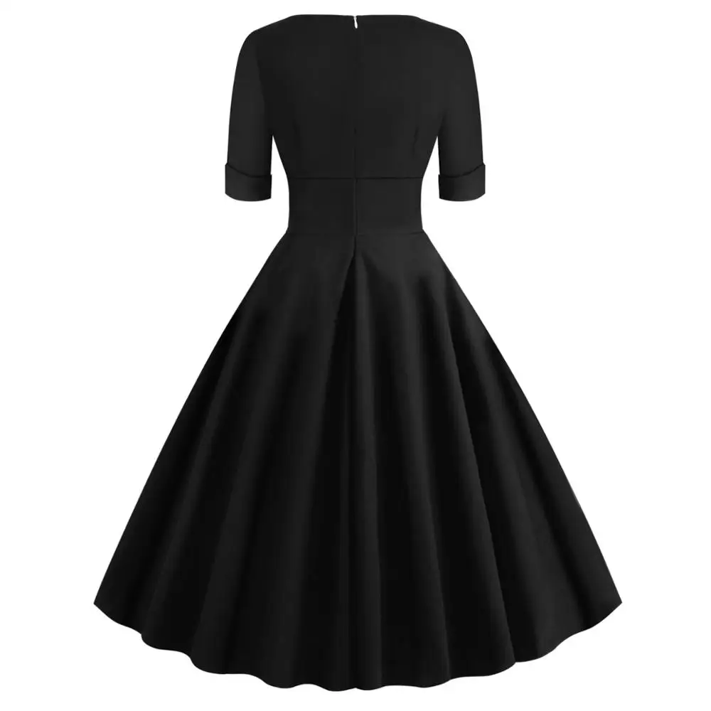 SISHION 50s 60s ретро винтажное платье VD1261 женское с коротким рукавом и v-образным вырезом элегантное Хлопковое платье в стиле рокабилли женская элегантная одежда